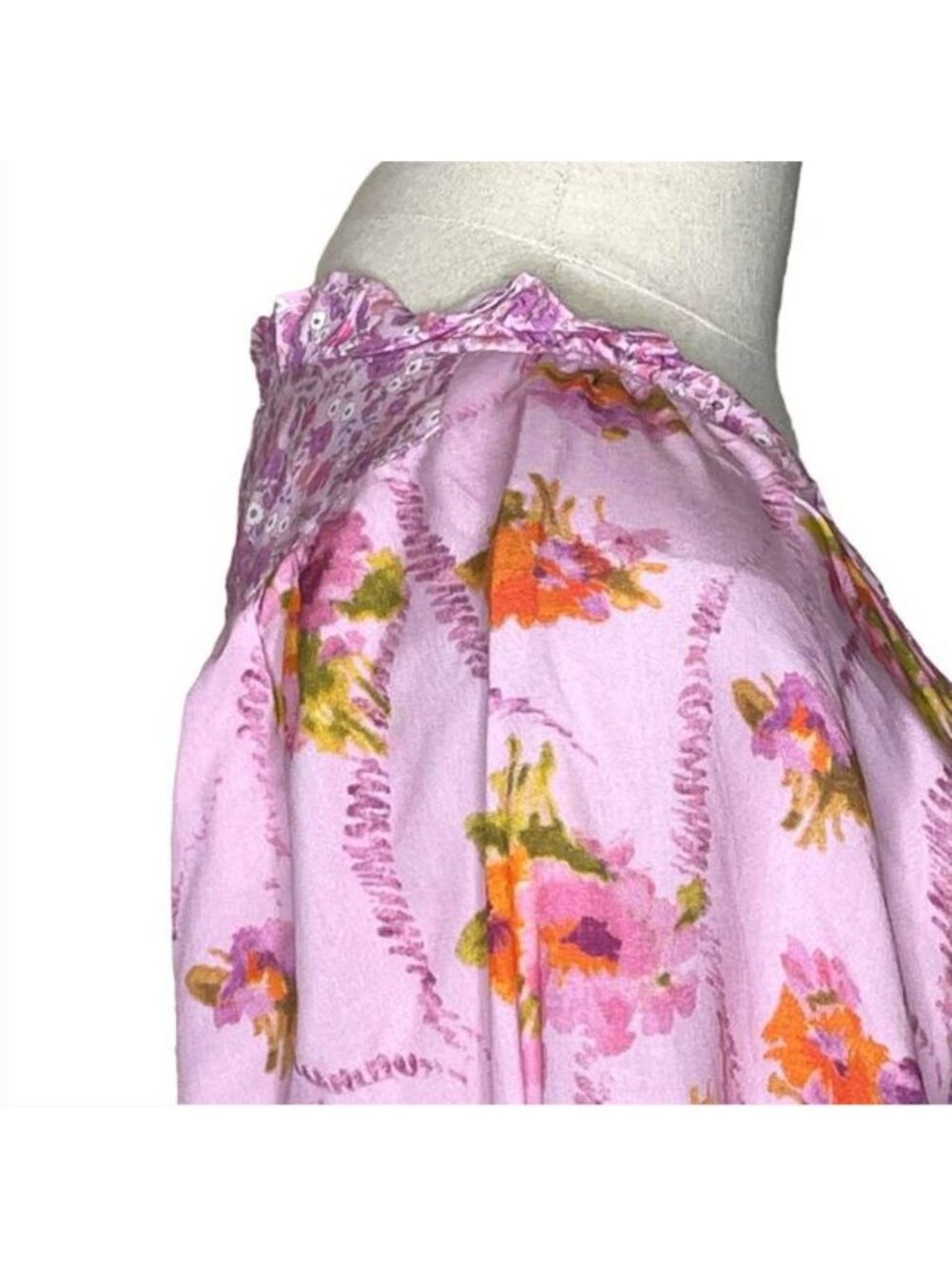 Pink Ripple Floral Ruched Mini Dress Medium Pink V Neck Ruffle Flounce Boho - Picture 15 of 16